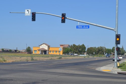 The traffic signal at Bush Street and 19th Avenue.